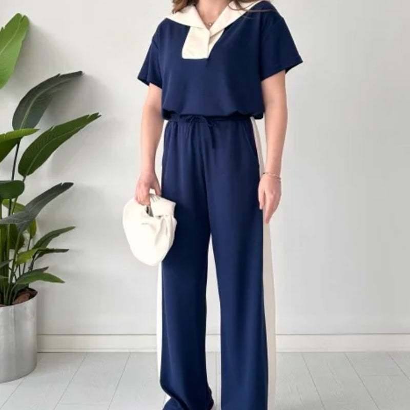 đź’–Limited Saleđź’–Open Collar Patchwork Wide Leg Pants Casual Set