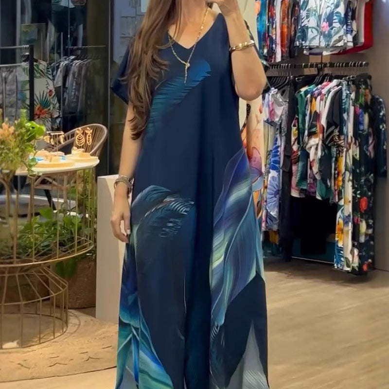 Women's Loose Casual V-Neck Printed Short Sleeve Dresses🌸