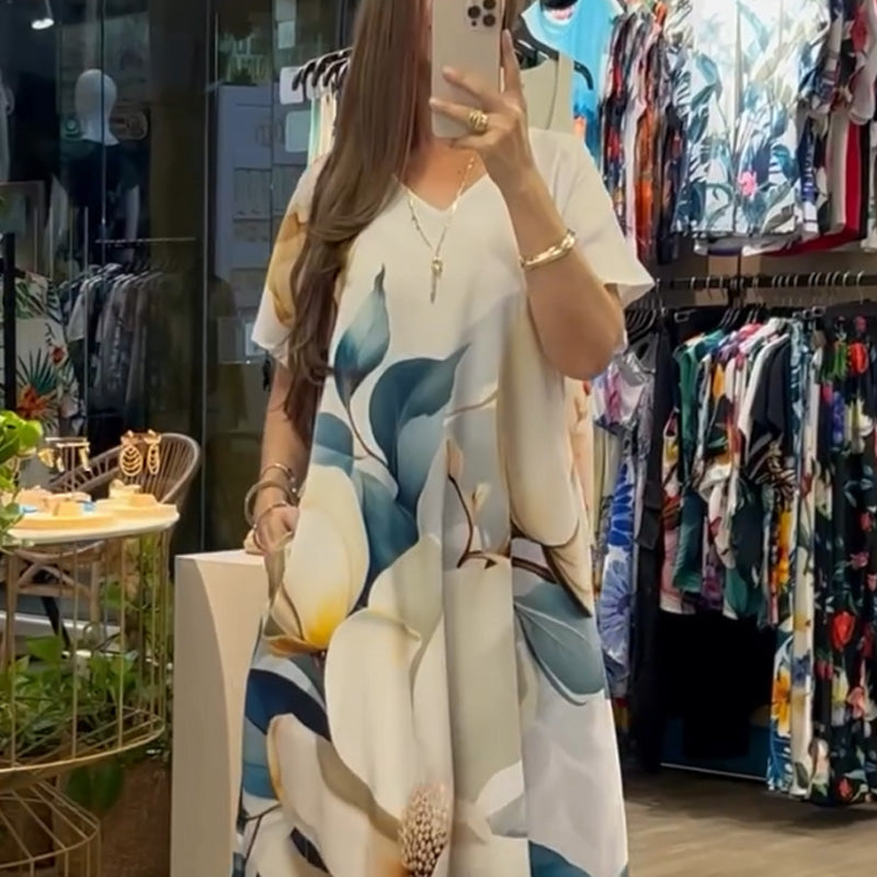 Women's Loose Casual V-Neck Printed Short Sleeve Dresses🌸