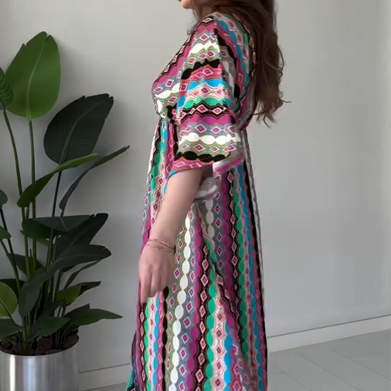⏰50%OFF💖Women's Printed Color-Block V-Neck Maxi Dress