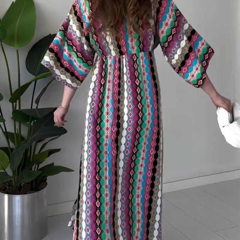 ⏰50%OFF💖Women's Printed Color-Block V-Neck Maxi Dress