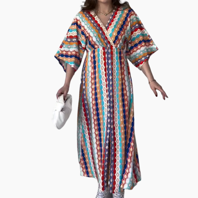 ⏰50%OFF💖Women's Printed Color-Block V-Neck Maxi Dress