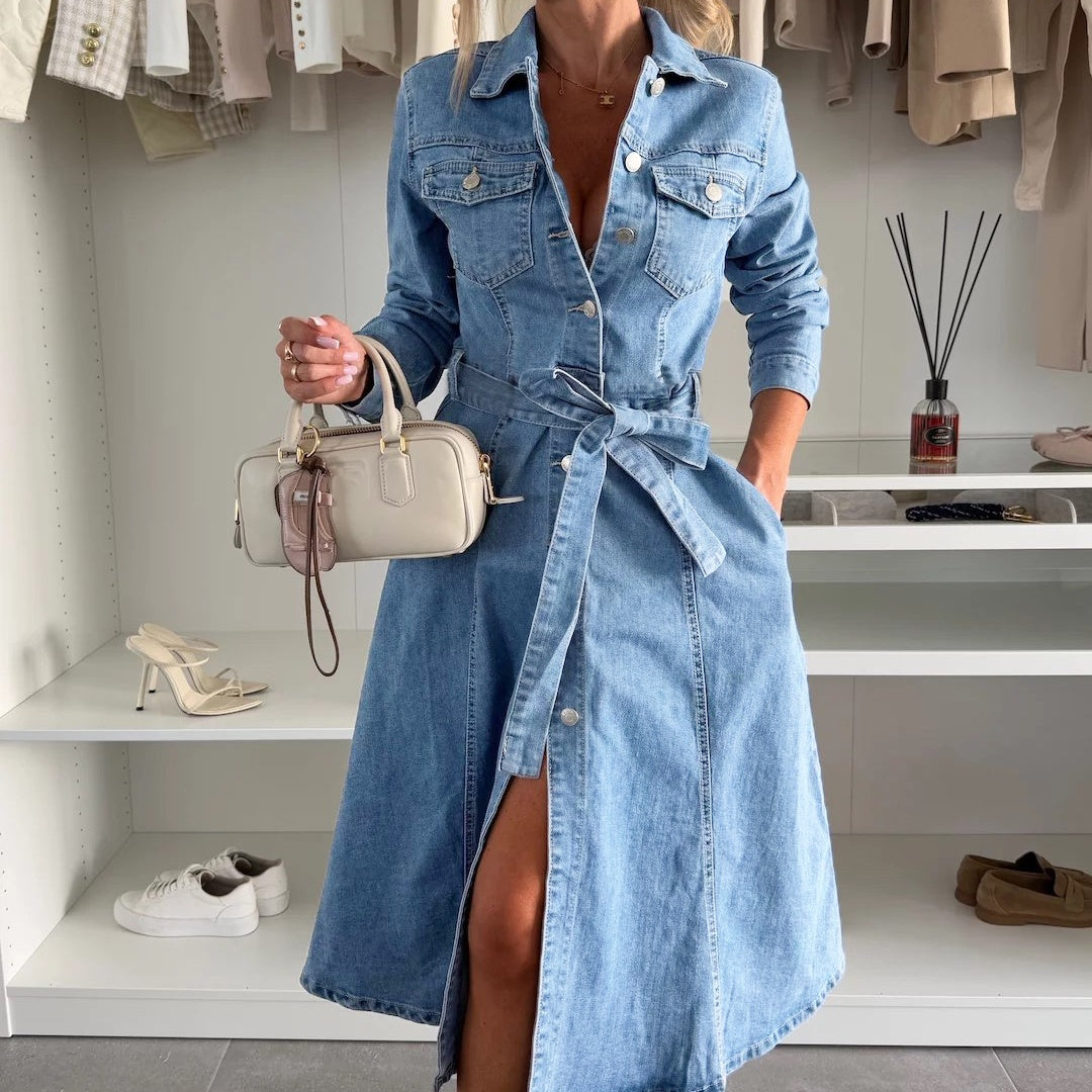 🎉Limited Sale🎉Women's Button Down Long Sleeve Denim Dress