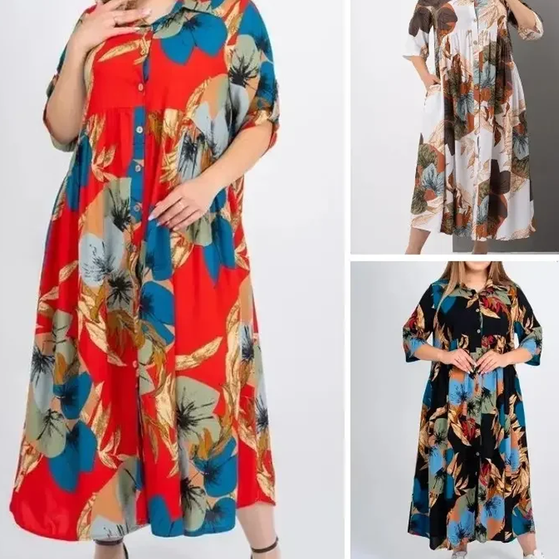 ⏳Time-limited Special⏰Women’s Loose Lapel Printed Button-Down Long Dress