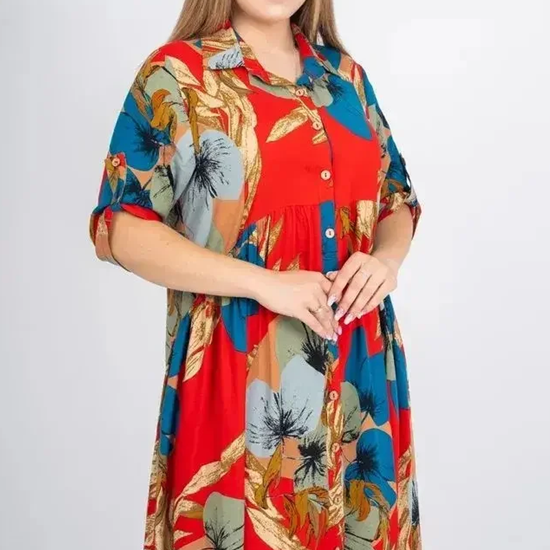 ⏳Time-limited Special⏰Women’s Loose Lapel Printed Button-Down Long Dress
