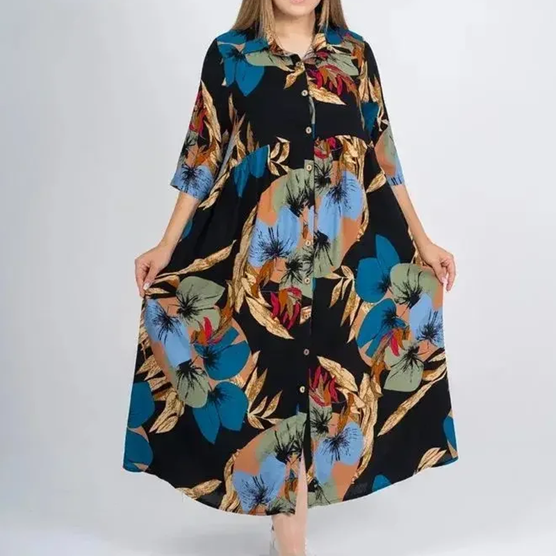 ⏳Time-limited Special⏰Women’s Loose Lapel Printed Button-Down Long Dress