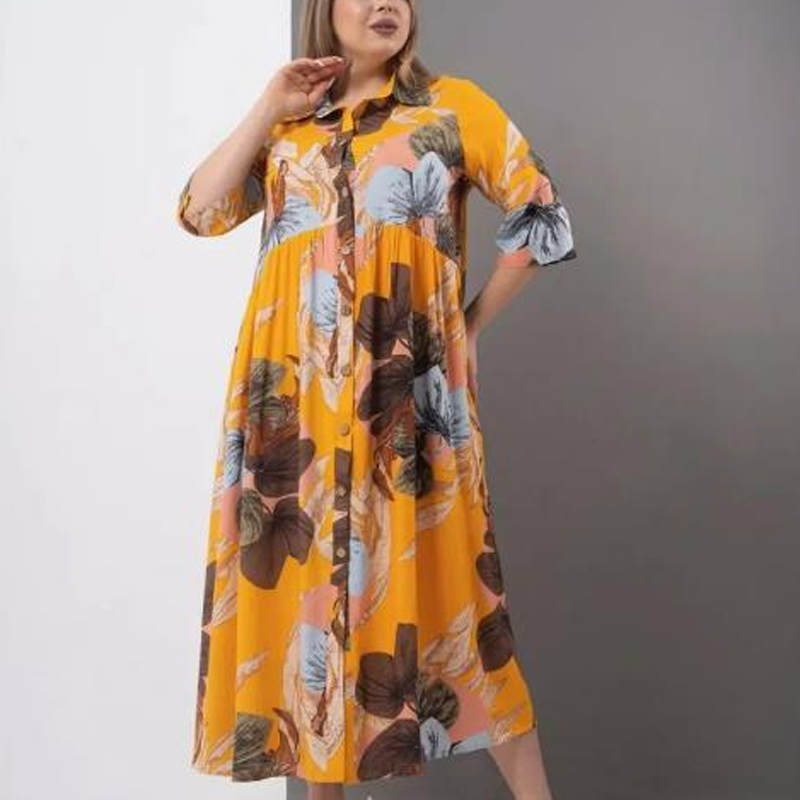 ⏳Time-limited Special⏰Women’s Loose Lapel Printed Button-Down Long Dress