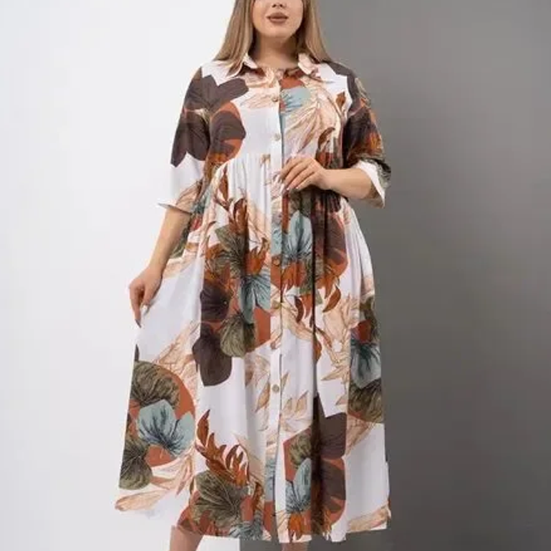 ⏳Time-limited Special⏰Women’s Loose Lapel Printed Button-Down Long Dress