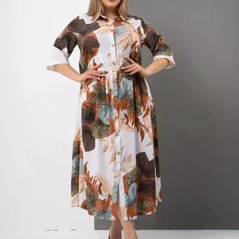⏳Time-limited Special⏰Women’s Loose Lapel Printed Button-Down Long Dress