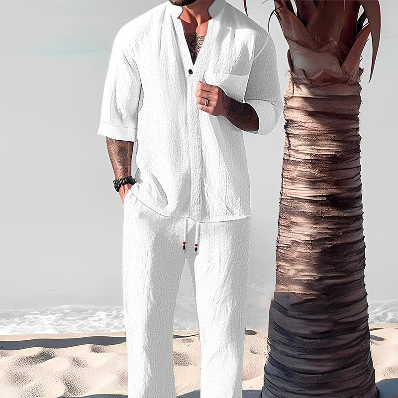 Men's 2 Pieces Short Sleeve V-Neck Top & Pants Sets