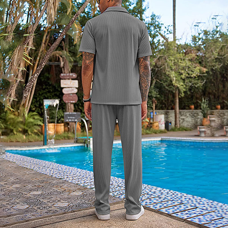 Men's Casual Shirt & Pants Two-Piece Set