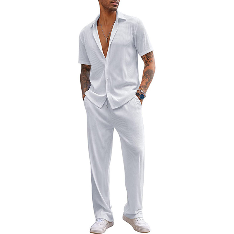 Men's Casual Shirt & Pants Two-Piece Set
