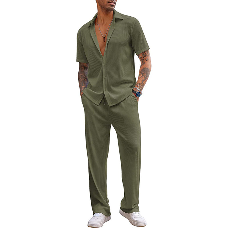 Men's Casual Shirt & Pants Two-Piece Set