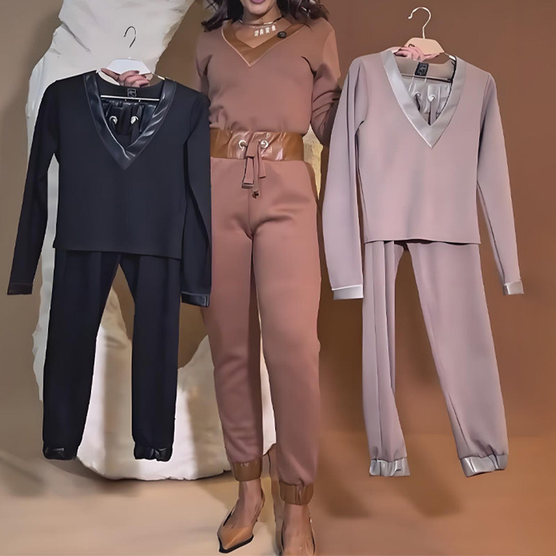Comfortable Stylish Set-V-Neck Top & Drawstring Pants