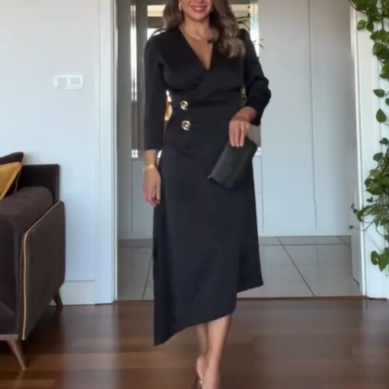 Women’s Elegant Solid V-Neck Wrap Dress