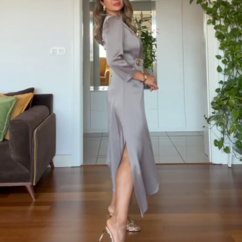 Women’s Elegant Solid V-Neck Wrap Dress