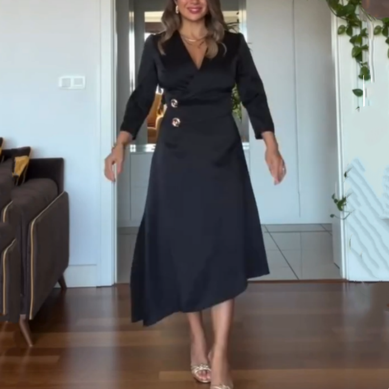 Women’s Elegant Solid V-Neck Wrap Dress