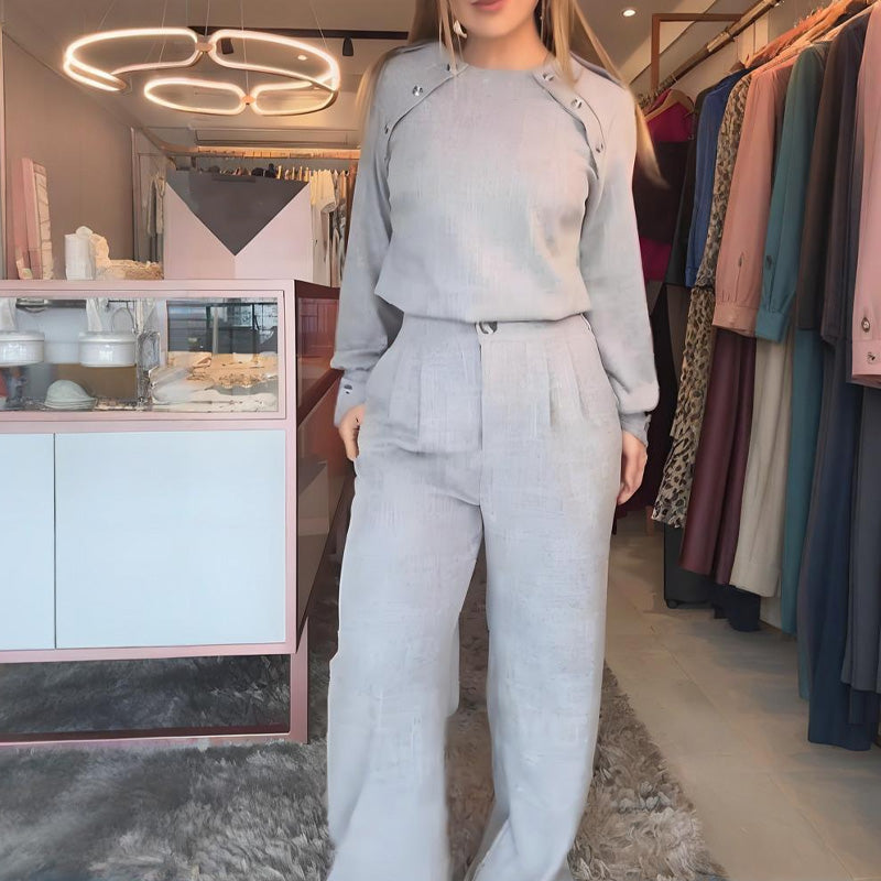 Women's Fashion Top & High-Waist Pants Set