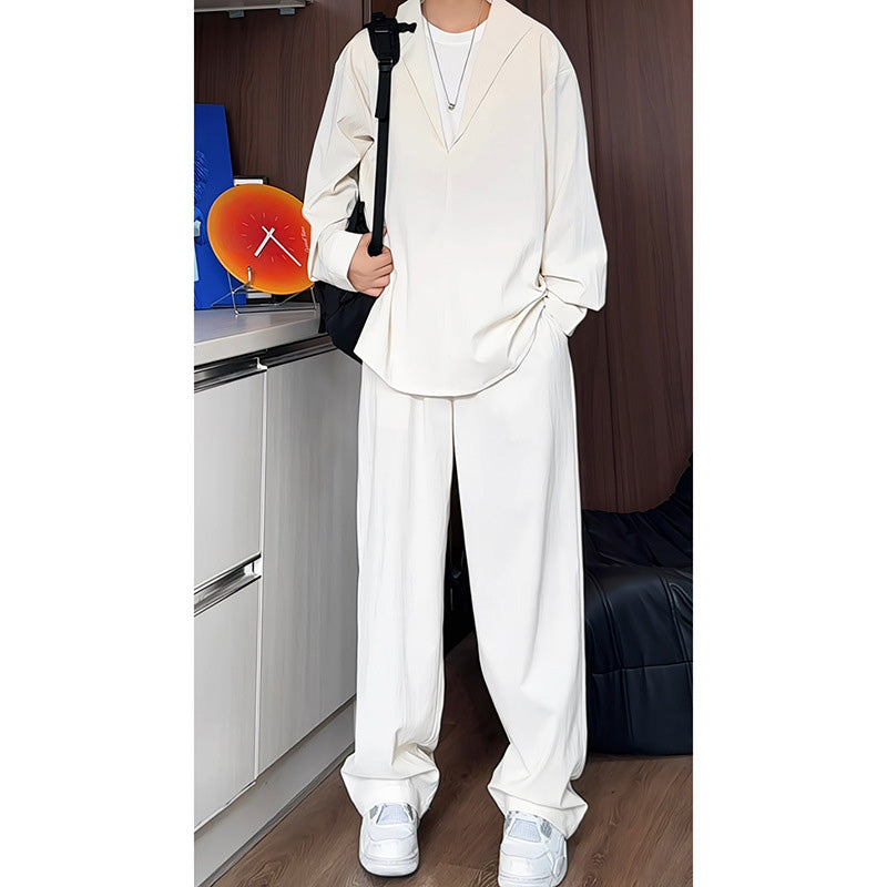 False Two-Piece V-Neck Shirt & Pants Set