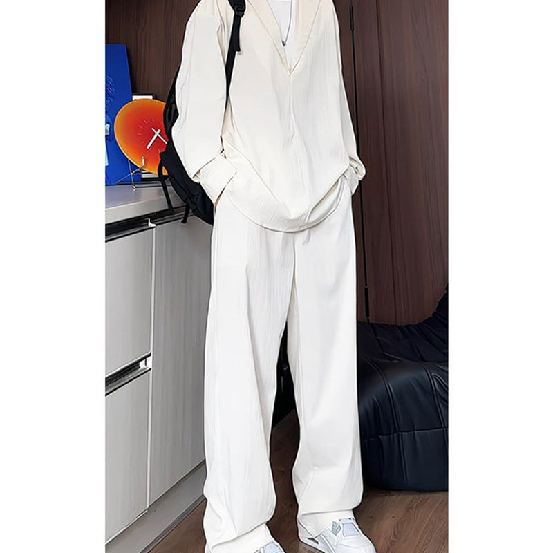 False Two-Piece V-Neck Shirt & Pants Set