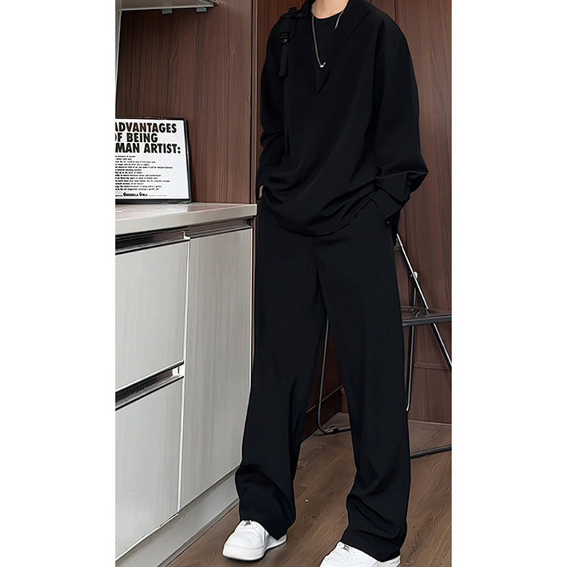 False Two-Piece V-Neck Shirt & Pants Set