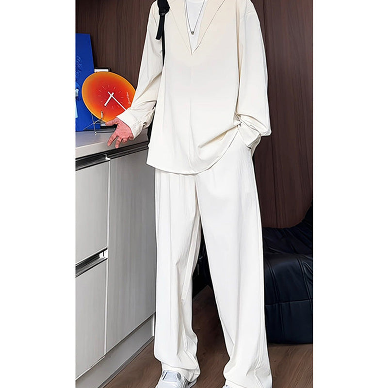 False Two-Piece V-Neck Shirt & Pants Set