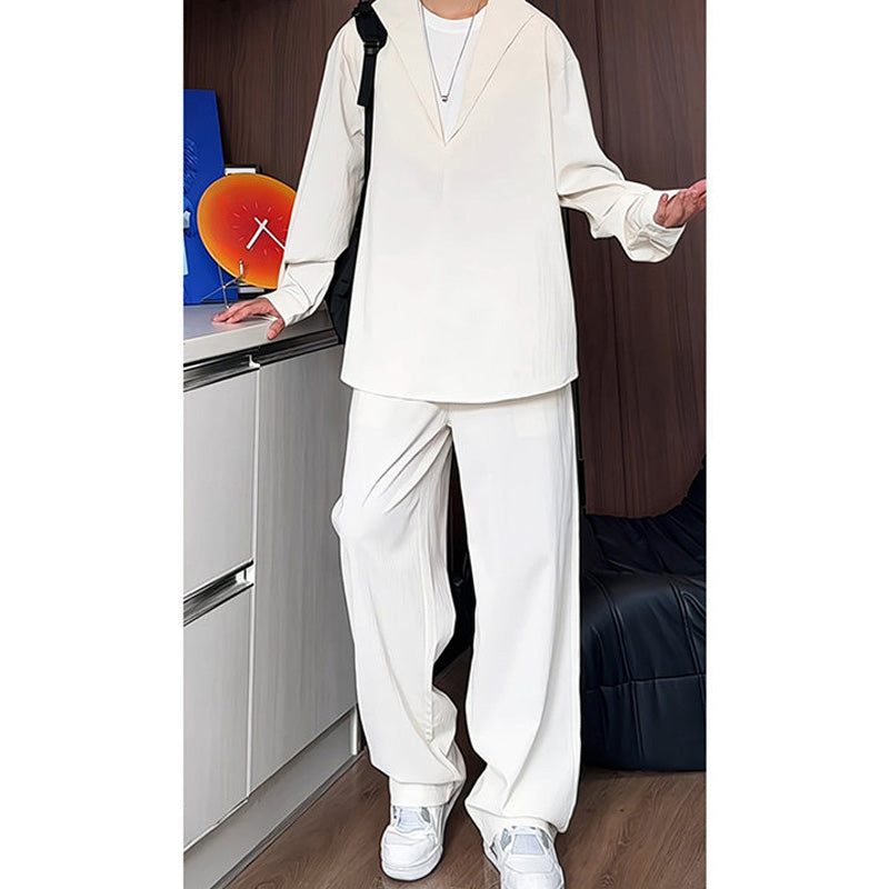False Two-Piece V-Neck Shirt & Pants Set