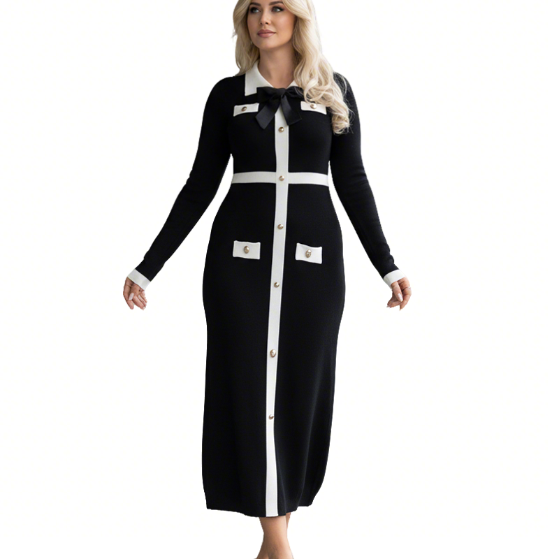 Women's Color-Block Long Sleeve Maxi Dress