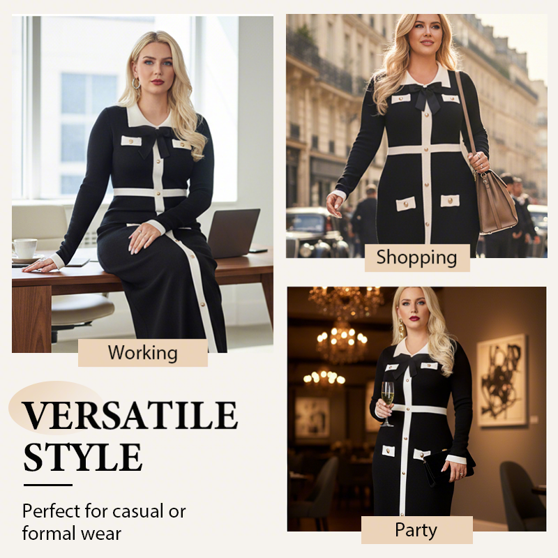 Women's Color-Block Long Sleeve Maxi Dress