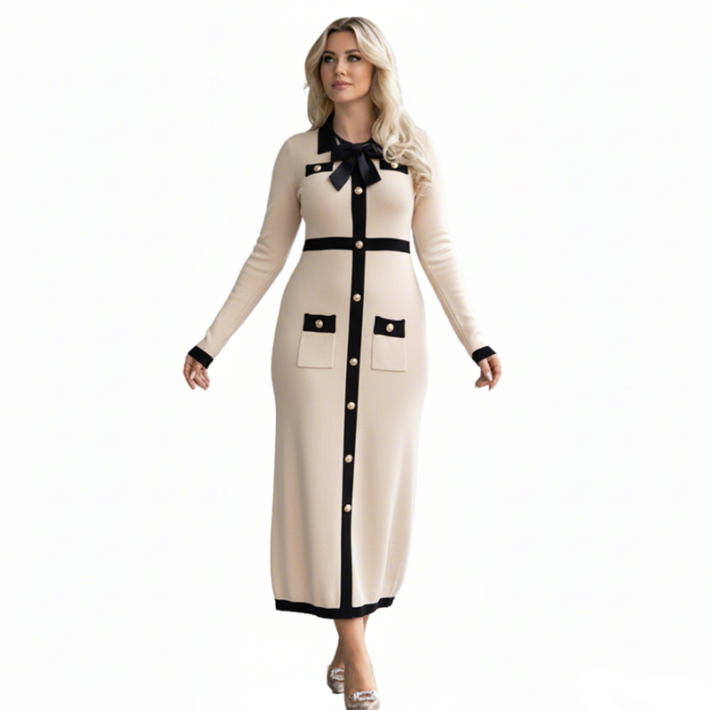 Women's Color-Block Long Sleeve Maxi Dress