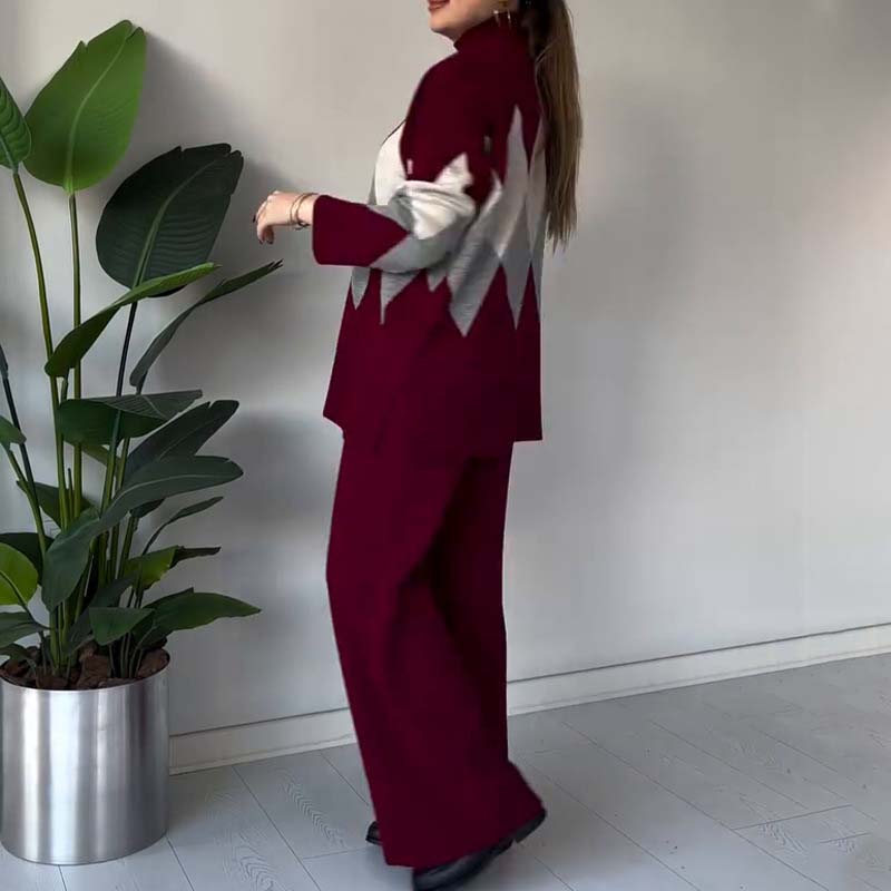Fashion colored diamond sweater and pants set