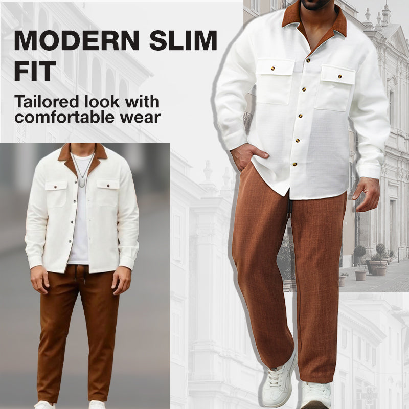 🔥Men's Casual Lapel Long Sleeve Shirts & Pants 2-Piece Set🔥