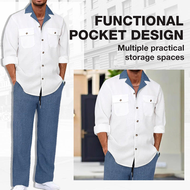 🔥Men's Casual Lapel Long Sleeve Shirts & Pants 2-Piece Set🔥