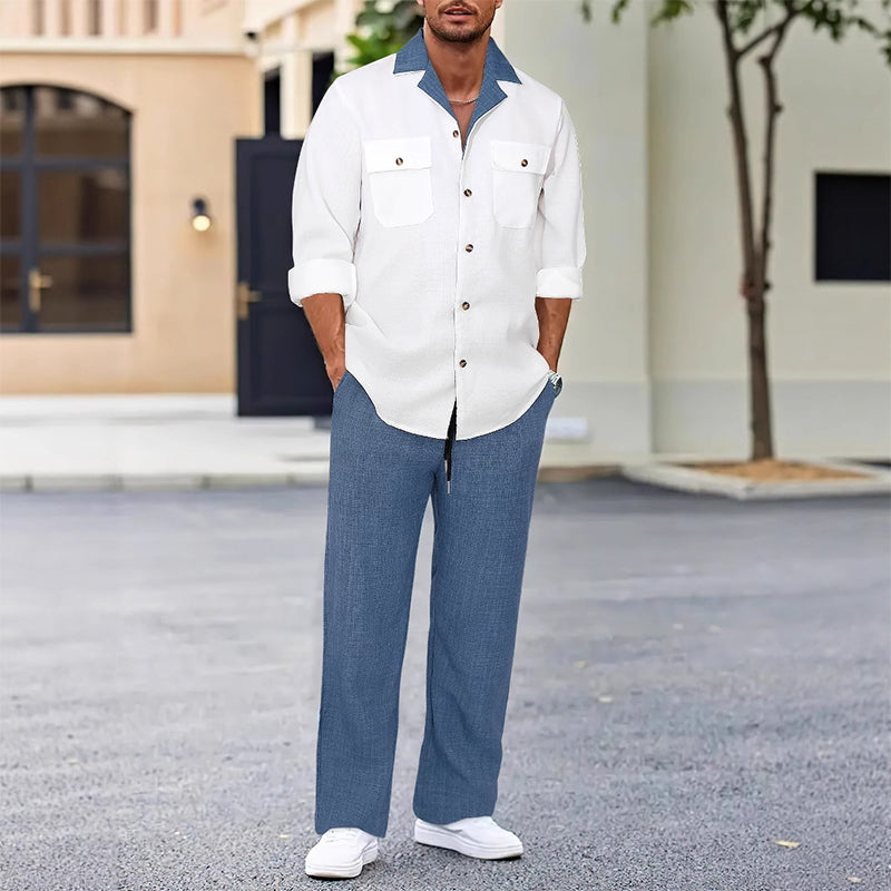 🔥Men's Casual Lapel Long Sleeve Shirts & Pants 2-Piece Set🔥