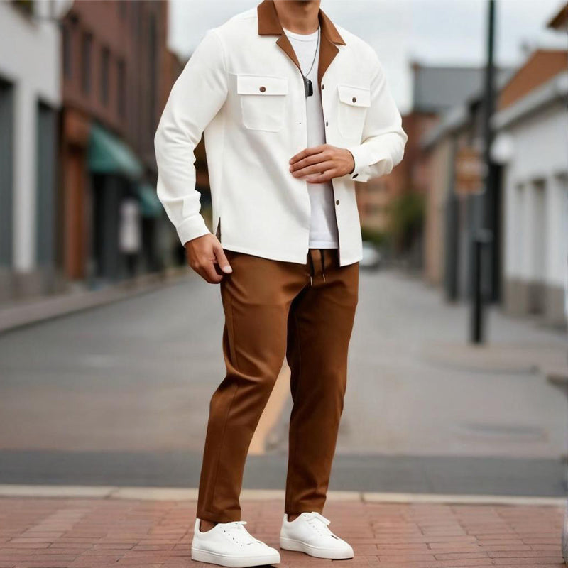 🔥Men's Casual Lapel Long Sleeve Shirts & Pants 2-Piece Set🔥