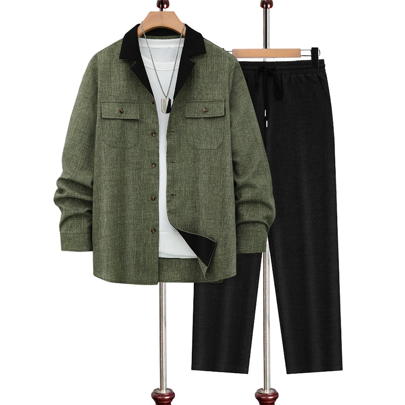 🔥Men's Casual Lapel Long Sleeve Shirts & Pants 2-Piece Set🔥