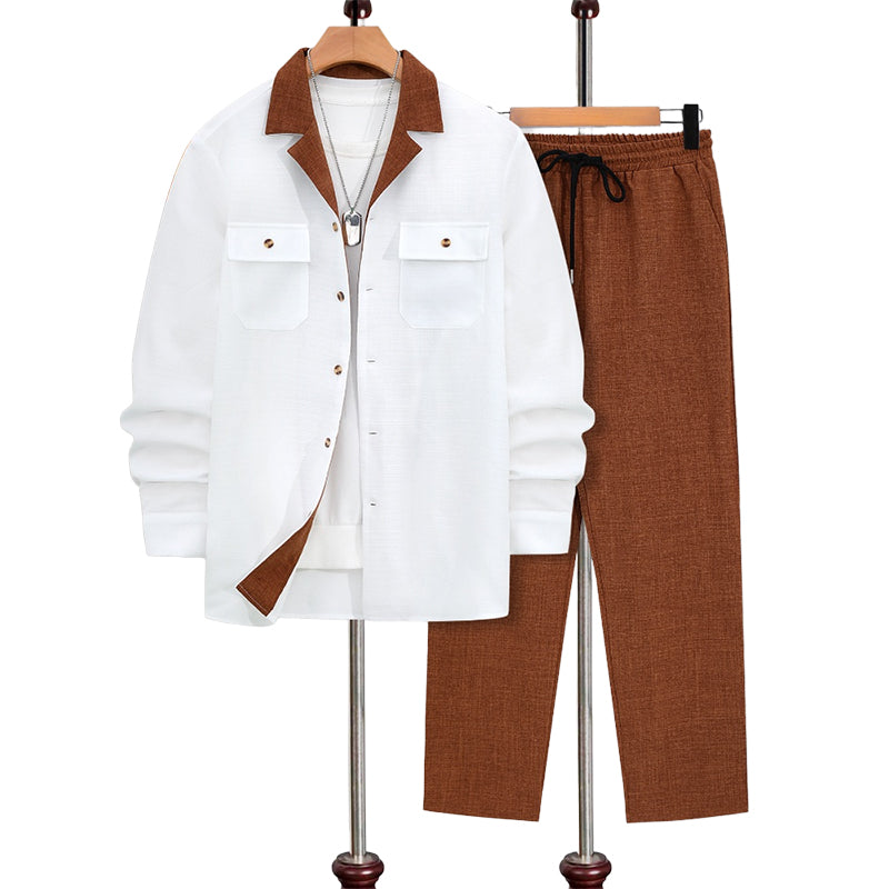 🔥Men's Casual Lapel Long Sleeve Shirts & Pants 2-Piece Set🔥