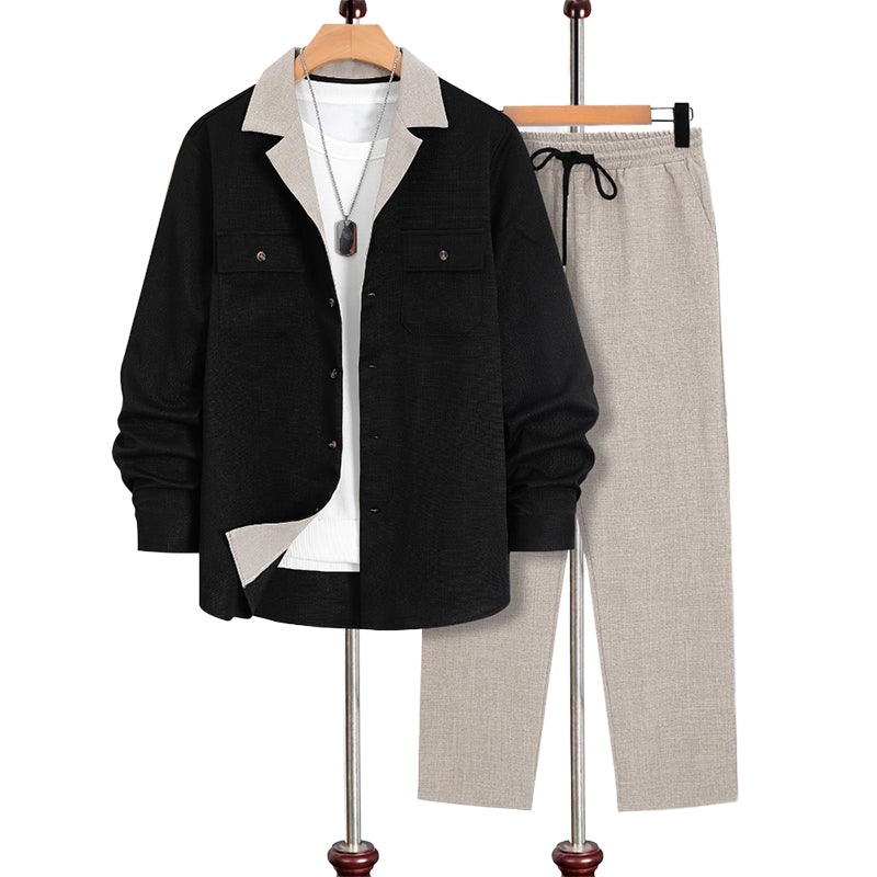 🔥Men's Casual Lapel Long Sleeve Shirts & Pants 2-Piece Set🔥