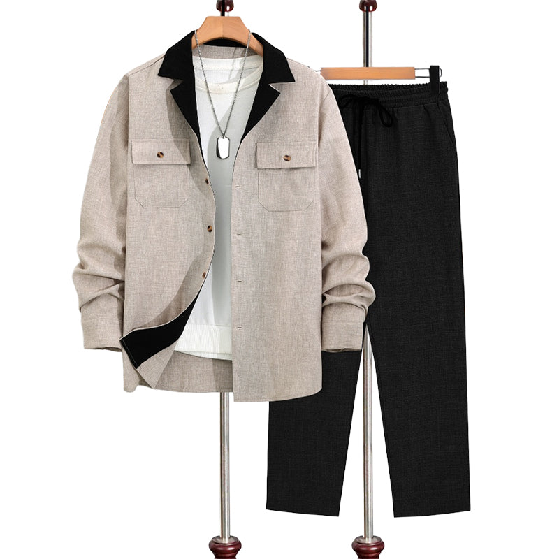 🔥Men's Casual Lapel Long Sleeve Shirts & Pants 2-Piece Set🔥