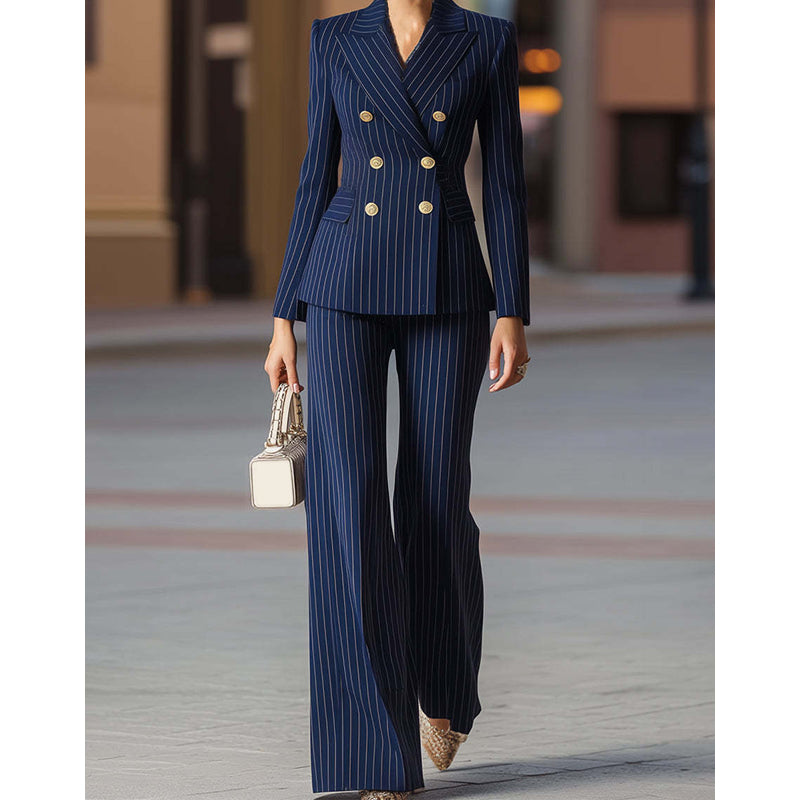 ✨🔥Women's Pinstripe Double-Breasted Suit Set👔