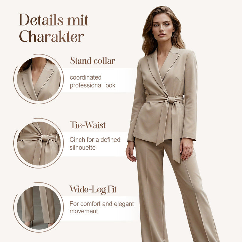 🎁New arrival 50% OFF💥Women's Elegant Tie-Waist Blazer and Wide-Leg Pants Suit Set