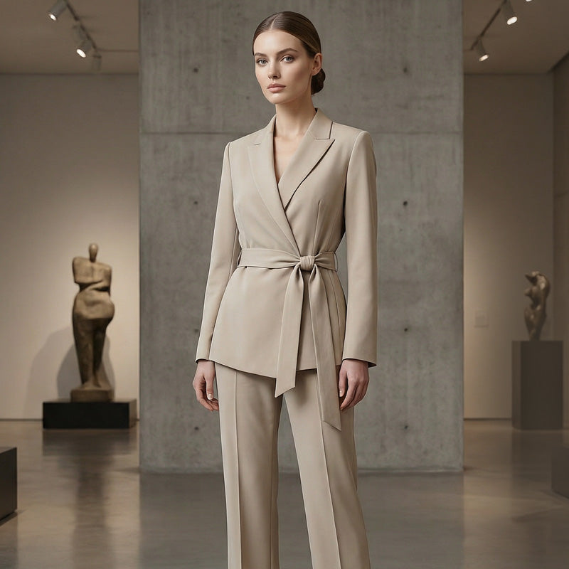🎁New arrival 50% OFF💥Women's Elegant Tie-Waist Blazer and Wide-Leg Pants Suit Set