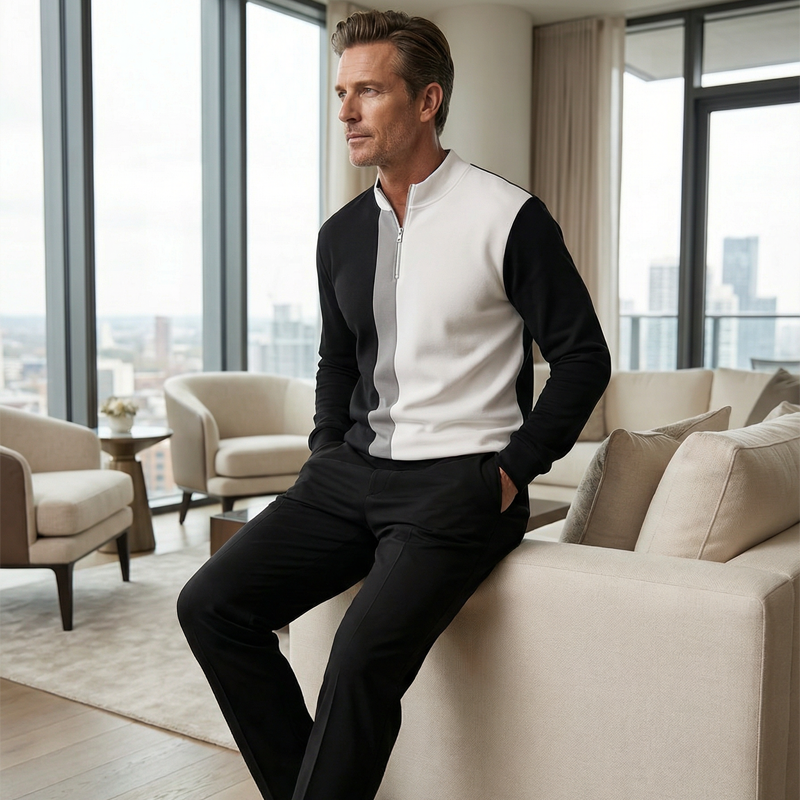 ⏳Time-Limited Special⏰Men's Color-Block Quarter-Zip Tracksuit Set