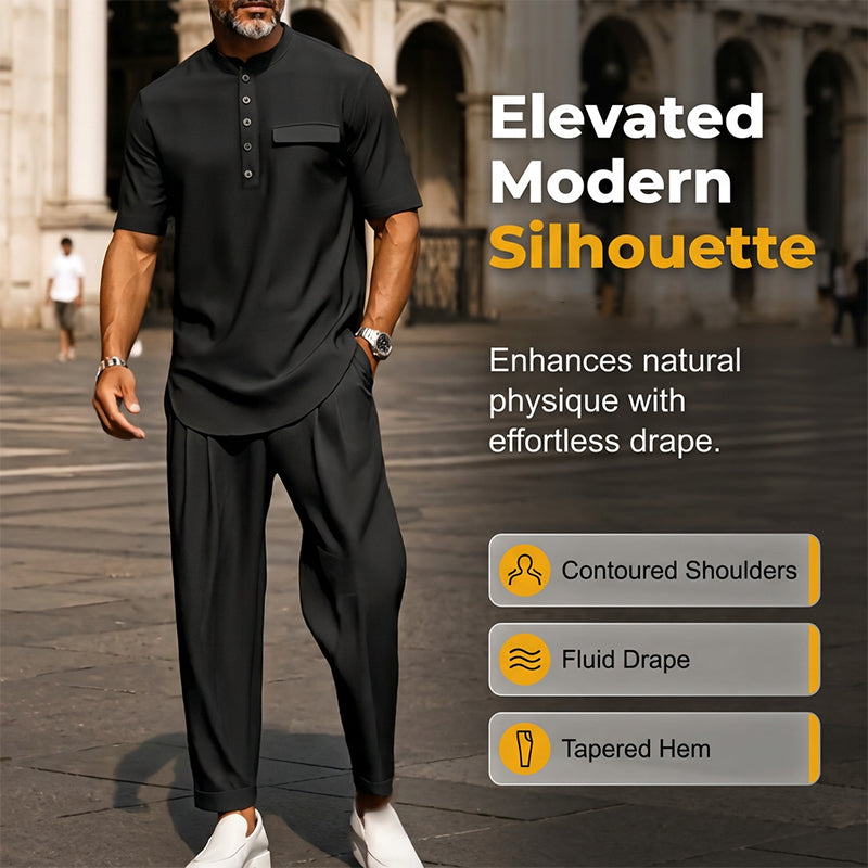 Men's Modern Casual Band Collar Two-Piece Set👕👖