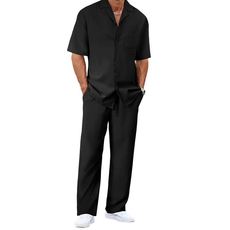 π Men's casual 2-piece set, short-sleeved shirt and pants