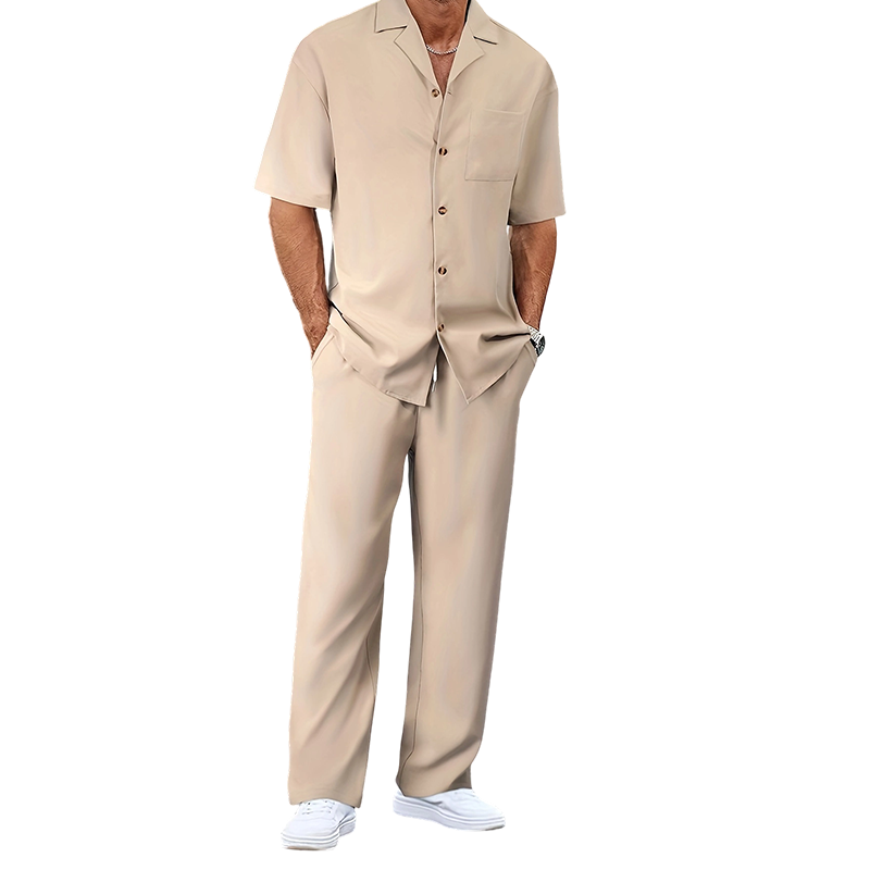π Men's casual 2-piece set, short-sleeved shirt and pants