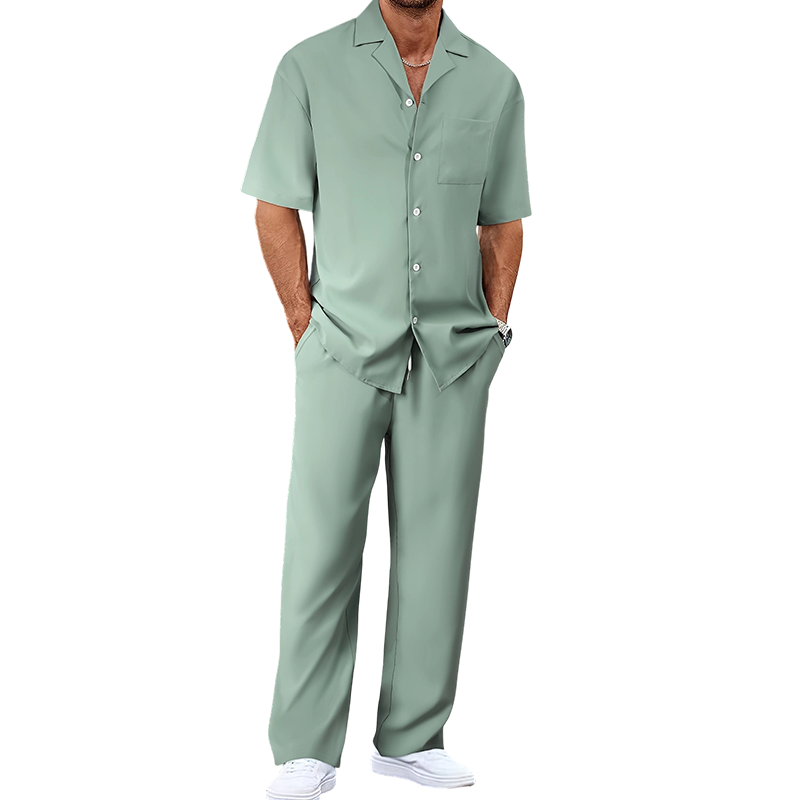 π Men's casual 2-piece set, short-sleeved shirt and pants