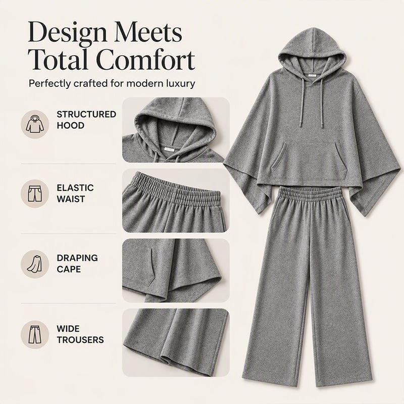 ⌛Limited-time offer-Women's Loose Hooded Cape Top & Wide-Leg Pants Set