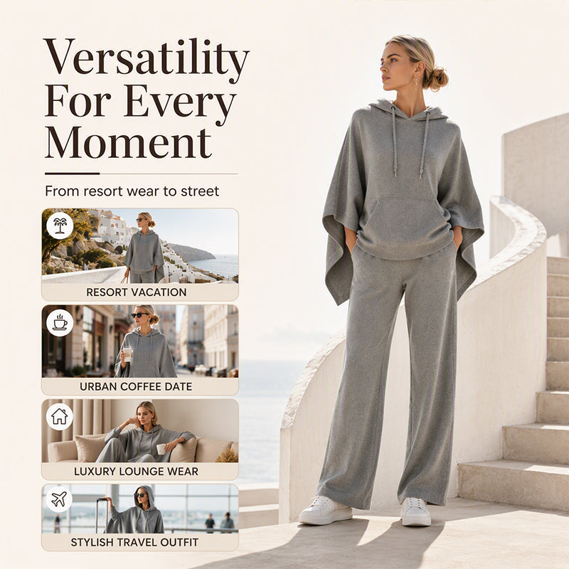 ⌛Limited-time offer-Women's Loose Hooded Cape Top & Wide-Leg Pants Set