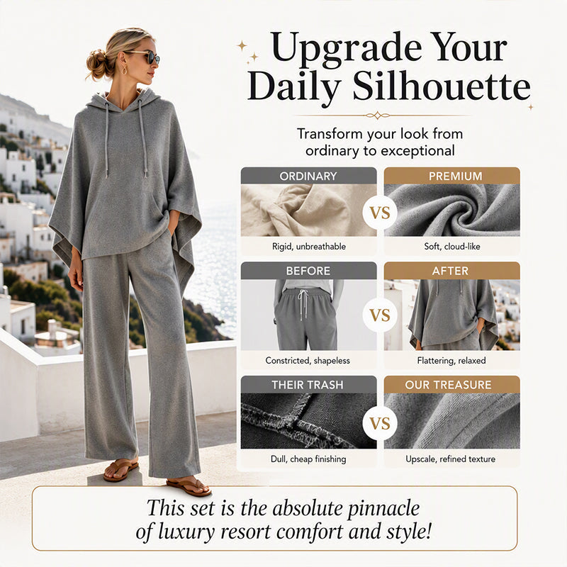 ⌛Limited-time offer-Women's Loose Hooded Cape Top & Wide-Leg Pants Set